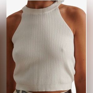 Ribbed Halter Tank Top in Cream
